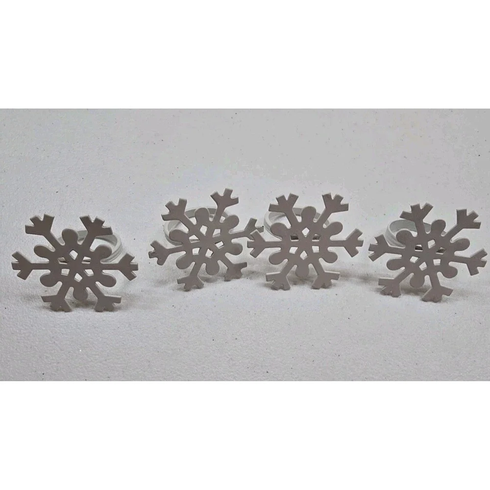 4 Snowflake Napkin Rings White Toned Metal Christmas Winter Dinner Table Decor